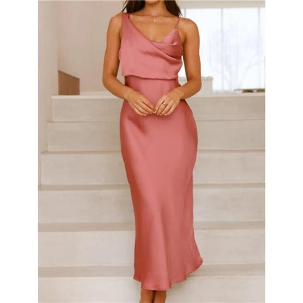 Satin Asymmetrical Midi Dress - Picture 8 of 16